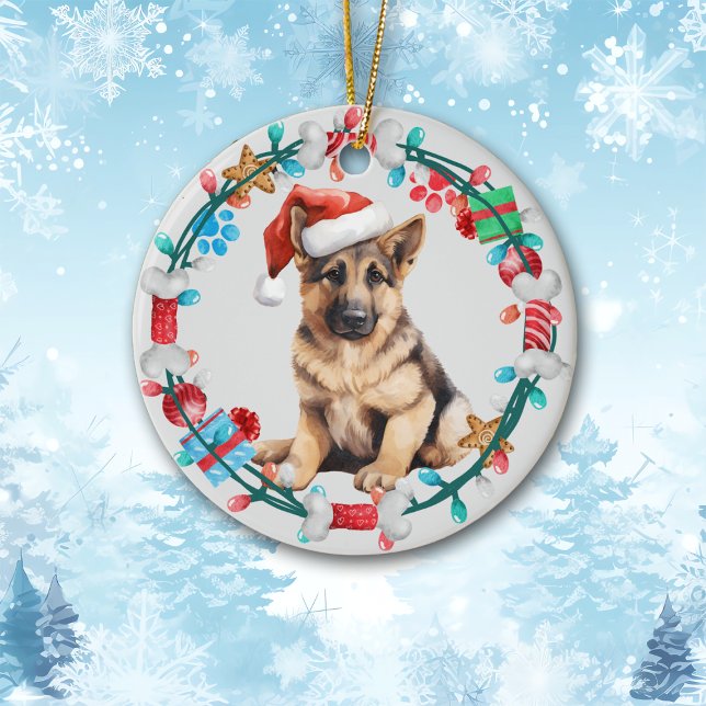 Décoration En Céramique Santa Hat Berger Allemand Puppy Bone Wreath (Créateur téléchargé)