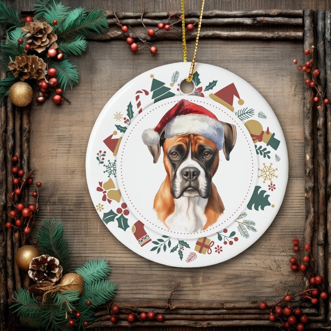 Décoration En Céramique Santa Hat Boxer Chien de Noël Images Couronne (Créateur téléchargé)