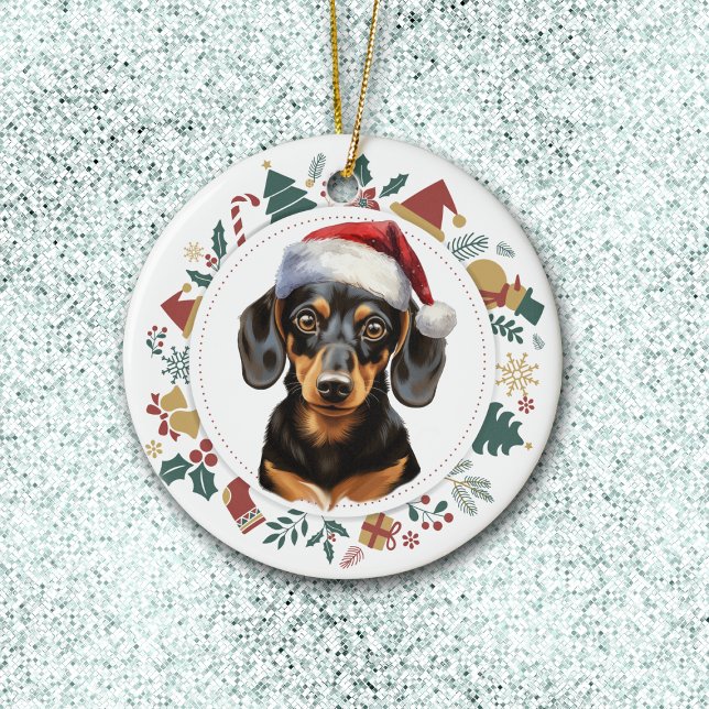 Décoration En Céramique Santa Hat Dachshund Chien Noël Images Couronne (Créateur téléchargé)