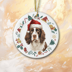 Décoration En Céramique Santa Hat English Springer Spaniel Wreath