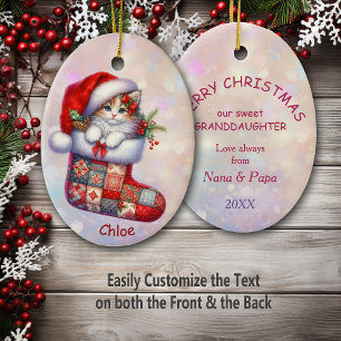 Décoration En Céramique Santa Hat Kitten dans Stocker la petite-fille