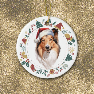 Décoration En Céramique Santa Hat Shetland Sheepdog Christmas Wreath