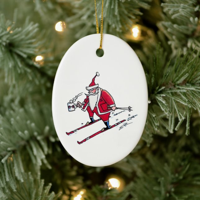 Décoration En Céramique Santa Skiing oval ceramic ornament (Arbre)