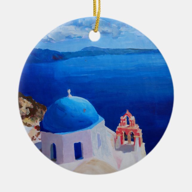 Décoration En Céramique Santorini, Grèce - vue d'Oia (Devant)
