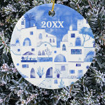 Décoration En Céramique Santorini Greece Watercolor Date Mediterranean<br><div class="desc">A watercolor townscape painting in blue and white of Oia on the beautiful Greek island of Santorini.  Change the date,  or leave blank to remove it if you prefer.  Original art by Nic Squirrell.</div>