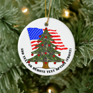 Décoration En Céramique Sapin de Noël camouflage en forêt avec drapeau amé