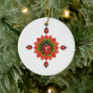 Décoration En Céramique Sapin de Noël coccinelle rouge et blanc