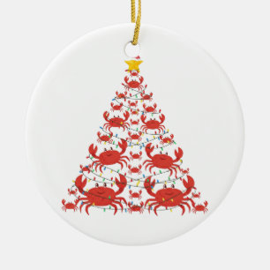 Décoration En Céramique Sapin de Noël Crabe Chapeau de Père Noël Lumières