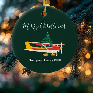 Décoration En Céramique Sapin de Noël d'avion Cessna Nom personnalisé drôl