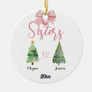 Décoration En Céramique Sapin de Noël de deux sœurs avec des noms personna