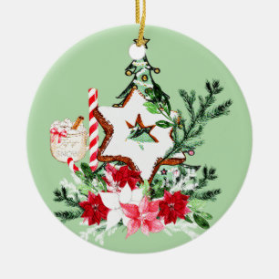 Décoration En Céramique Sapin de Noël Fleurs Canne à Sucre JOY