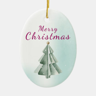 Décoration En Céramique Sapin de Noël minimaliste vert sauge aquarelle