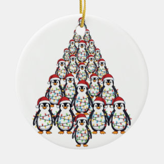 Décoration En Céramique Sapin de Noël Pingouin Chapeau de Père Noël Lumièr
