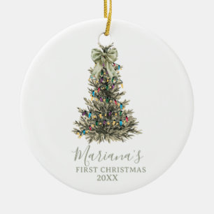 Décoration En Céramique Sapins de Noël au Ruban Vert Sage Noël Premier