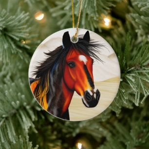 Décoration En Céramique Sauvage Au Coeur - Un Pony Spiritué De Pinto Occid