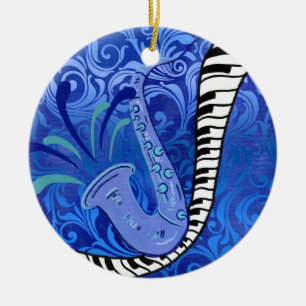 Décoration En Céramique Saxophone Bleu et Piano