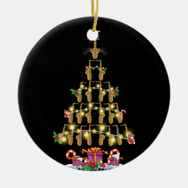 Décoration En Céramique Saxophone Tree Hat In Snow Christmas Decoration (Devant)