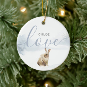 Décoration En Céramique Scénario d'amour de lièvre de la forêt hivernale