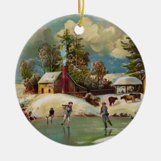 Décoration En Céramique Scène américaine vintage de Noël de la vie d'hiver