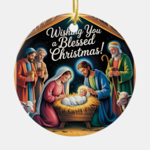 Décoration En Céramique Scène de la Nativité Vœux de Noël