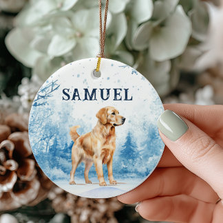 Décoration En Céramique Scène de Noël hivernale au retriever doré aquarell