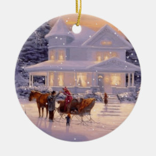 Décoration En Céramique Scène d'hiver de l'ornement de Noël