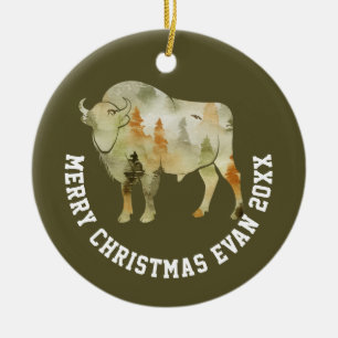 Décoration En Céramique Scène d'hiver de Noël personnalisée avec Buffalo