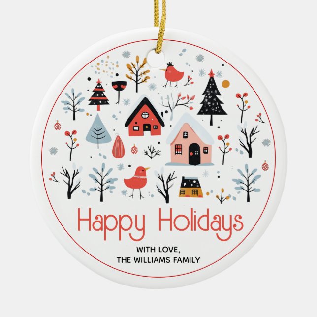 Décoration En Céramique Scène d'hiver scandinave vacances de Noël (Devant)