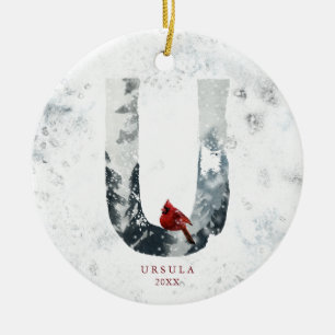 Décoration En Céramique Scène hivernale de Noël enneigée classique Monogra