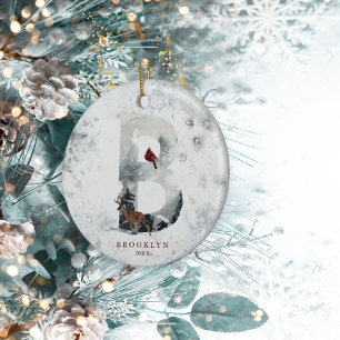Décoration En Céramique Scène hivernale de Noël enneigée classique Monogra