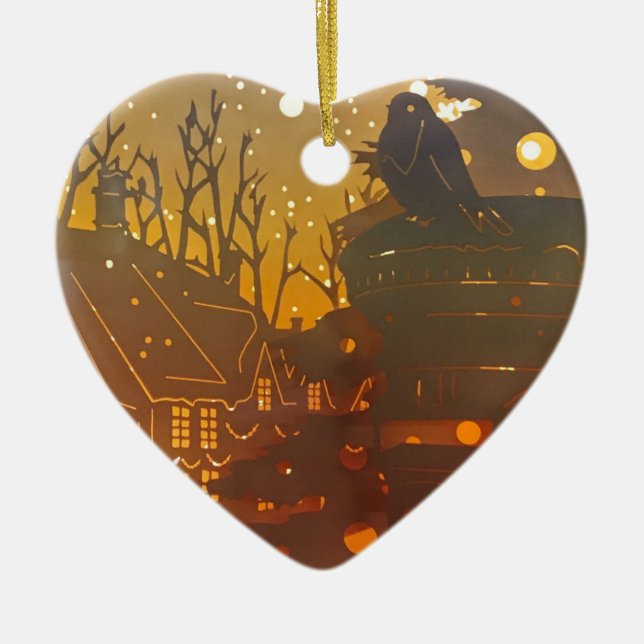 Décoration En Céramique Scène nocturne du village d'hiver (Devant)