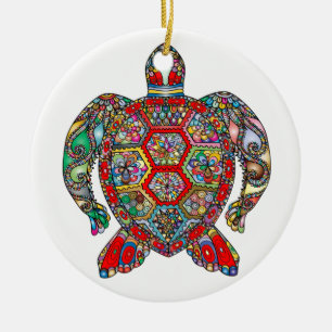 Décoration En Céramique Schéma ornemental floral décoratif tortue de mer