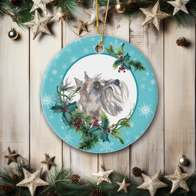Décoration En Céramique Schnauzer À feuillage persistant Blue Snowflake (Créateur téléchargé)