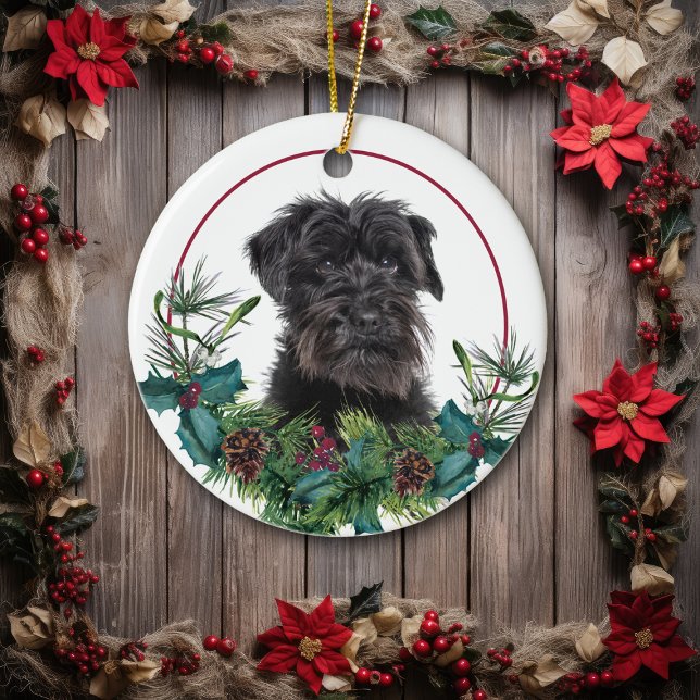 Décoration En Céramique Schnauzer Chien À feuillage persistant Berry Wreat (Créateur téléchargé)