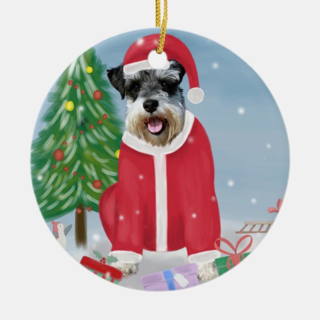 Décoration En Céramique Schnauzer Chien à Noël de neige (Devant)