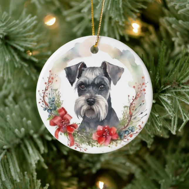 Décoration En Céramique Schnauzer Christmas Wreath Festive Pup (Arbre)