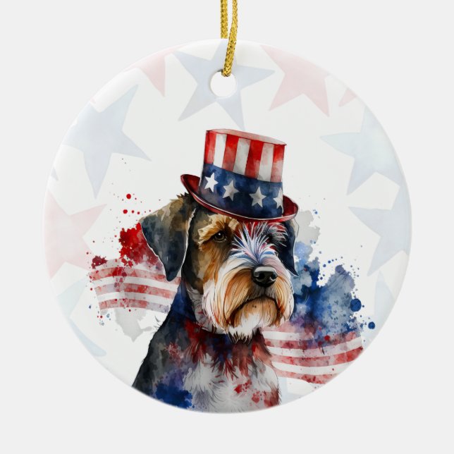 Décoration En Céramique Schnauzer terrier Dog, 4th of july Personalized (Devant)