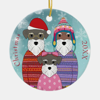 Décoration En Céramique Schnauzers miniatures Famille de Noël Portrait Pos