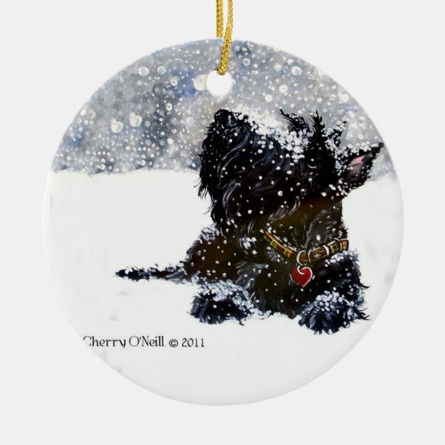 Décoration En Céramique Scottie dans la neige (Devant)
