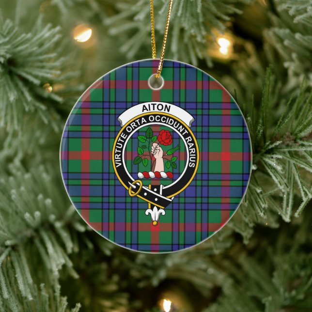 Décoration En Céramique Scottish Clan Aiton Tartan antique et Crest (Arbre)