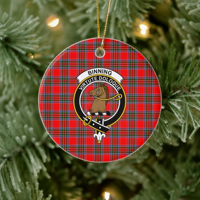 Décoration En Céramique Scottish Clan Binning Tartan and Crest (Arbre)
