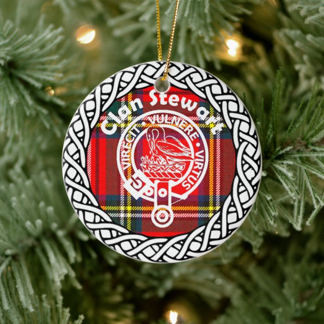 Décoration En Céramique Scottish Clan Stewart Tartan et Crest (Arbre)