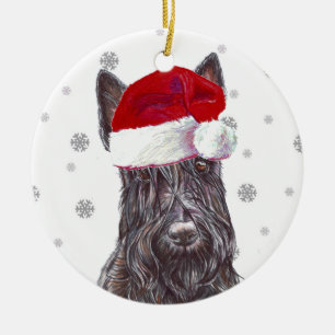Décoration En Céramique Scottish Terrier - Santa Hat Christmas Bauble