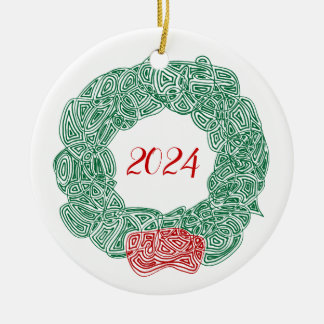 Décoration En Céramique Scribblprint Wreath - Blanc, sur Rouge