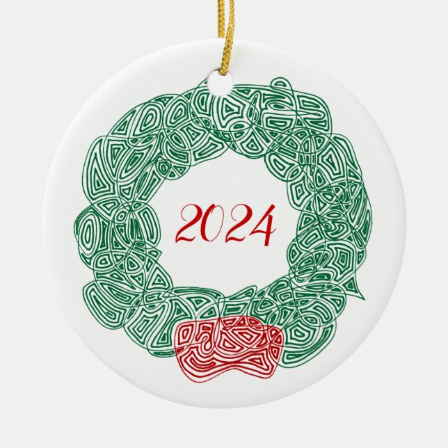 Décoration En Céramique Scribblprint Wreath - Blanc, sur Rouge (Devant)