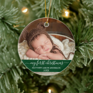 Décoration En Céramique Script élégant Mon premier bébé vert de Noël