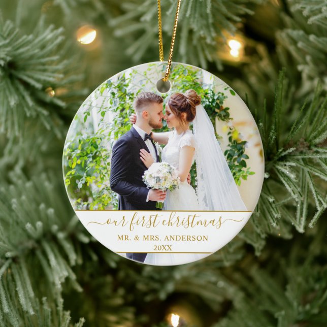 Décoration En Céramique Script élégant Notre premier or de Noël (Arbre)