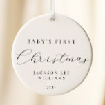 Décoration En Céramique Script minimal Baby First Christmas Ornament<br><div class="desc">Célébrez le premier Noël de votre bébé avec cet ornement élégant et intemporel, personnalisé avec le nom et les statistiques de naissance de votre bébé. Doté d'un design simple et classique, ce gardien gardera des souvenirs précieux pour les années à venir. Parfait comme cadeau pour les nouveaux parents ou pour...</div>