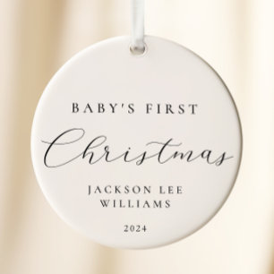 Décoration En Céramique Script minimal Baby First Christmas Ornament