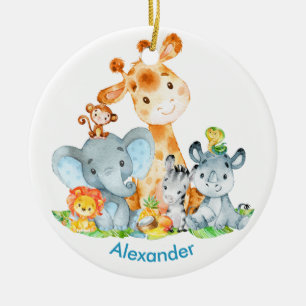 Décoration En Céramique Sea Green Watercolor Cute Safari Jungle Animaux
